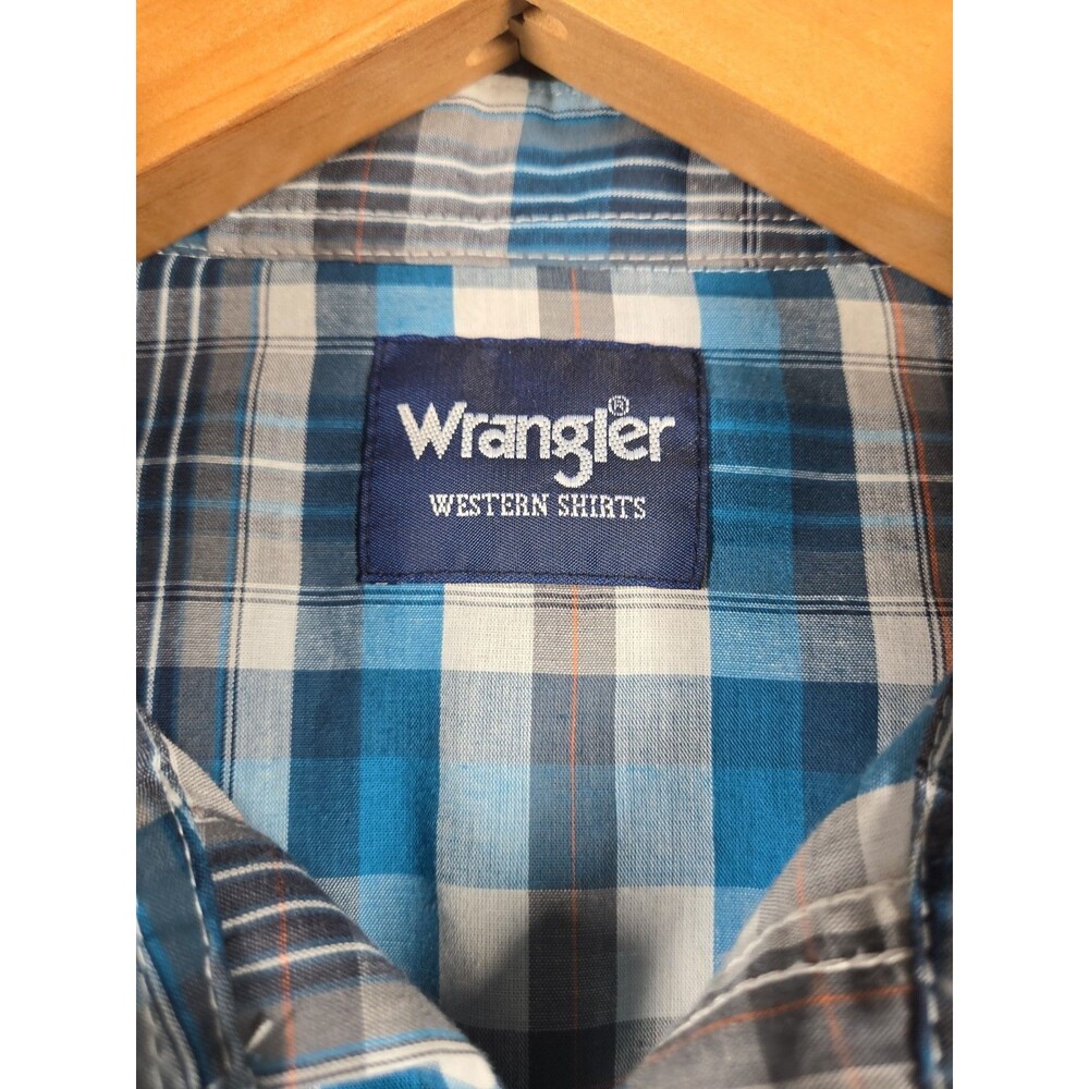 Wrangler Mens Short Sleeve Western Pearl Snap Shirt 2XL XXL Blue Rodeo Plaid - Picture 9 of 16
